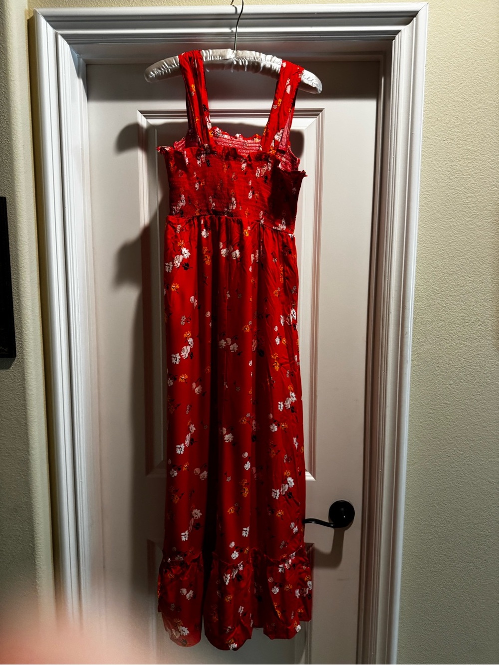 Maternity Red Floral Maxi Dress with Smocked Bodice